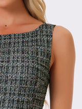 Elegancka Damska Sukienka Midi w Kratę | Bez Rękawów z Fiszbinką