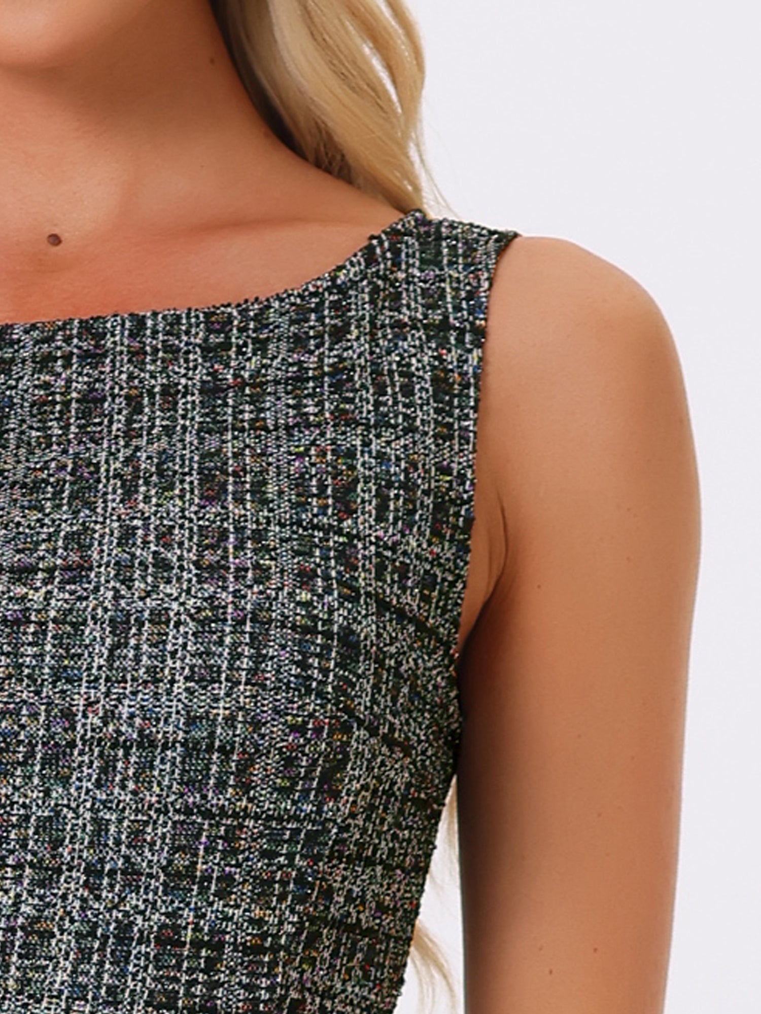 Elegancka Damska Sukienka Midi w Kratę | Bez Rękawów z Fiszbinką