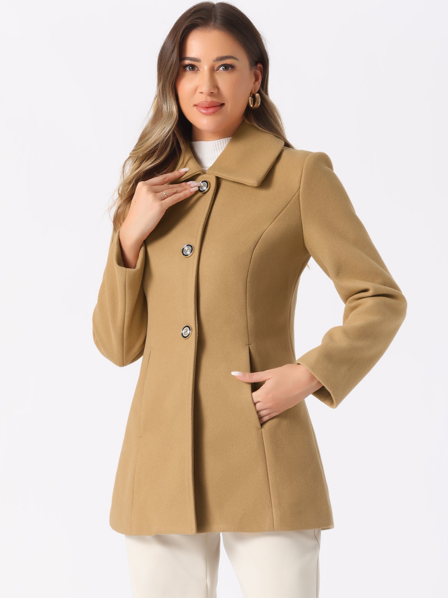 Płaszcz Damski Zimowy w Kroju A-Line z Kołnierzem | Elegancki Płaszcz