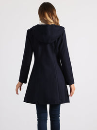 Płaszcz Damski Zimowy z Kapturem i Zapięciem na Kołki | Klasyczny Płaszcz