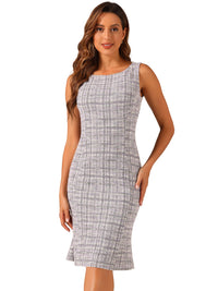 Elegancka Damska Sukienka Midi w Kratę | Bez Rękawów z Fiszbinką