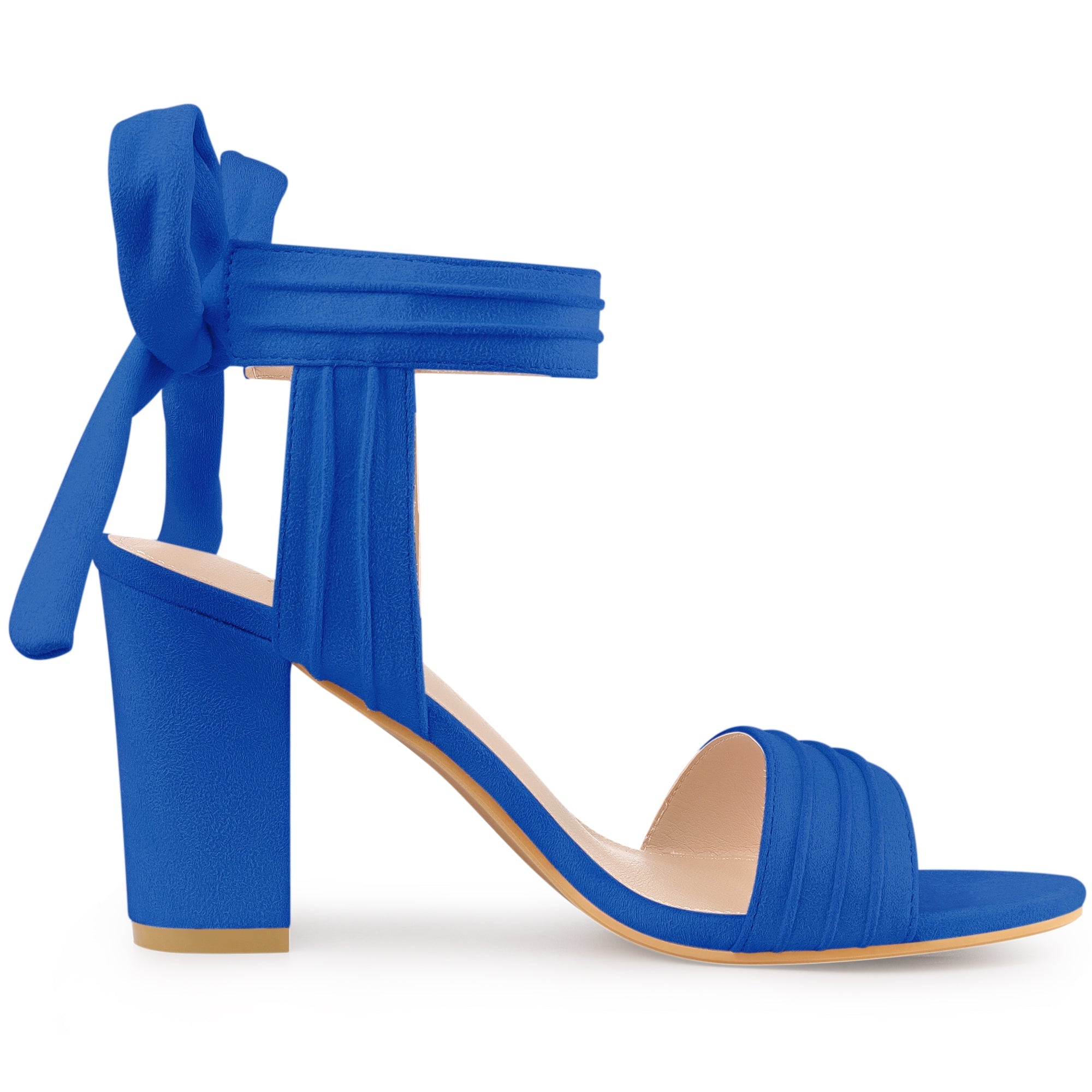 Faux Suede Open Toe Ankle Tie Back Chunky Heel Sandals