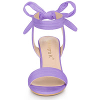 Faux Suede Open Toe Ankle Tie Back Chunky Heel Sandals