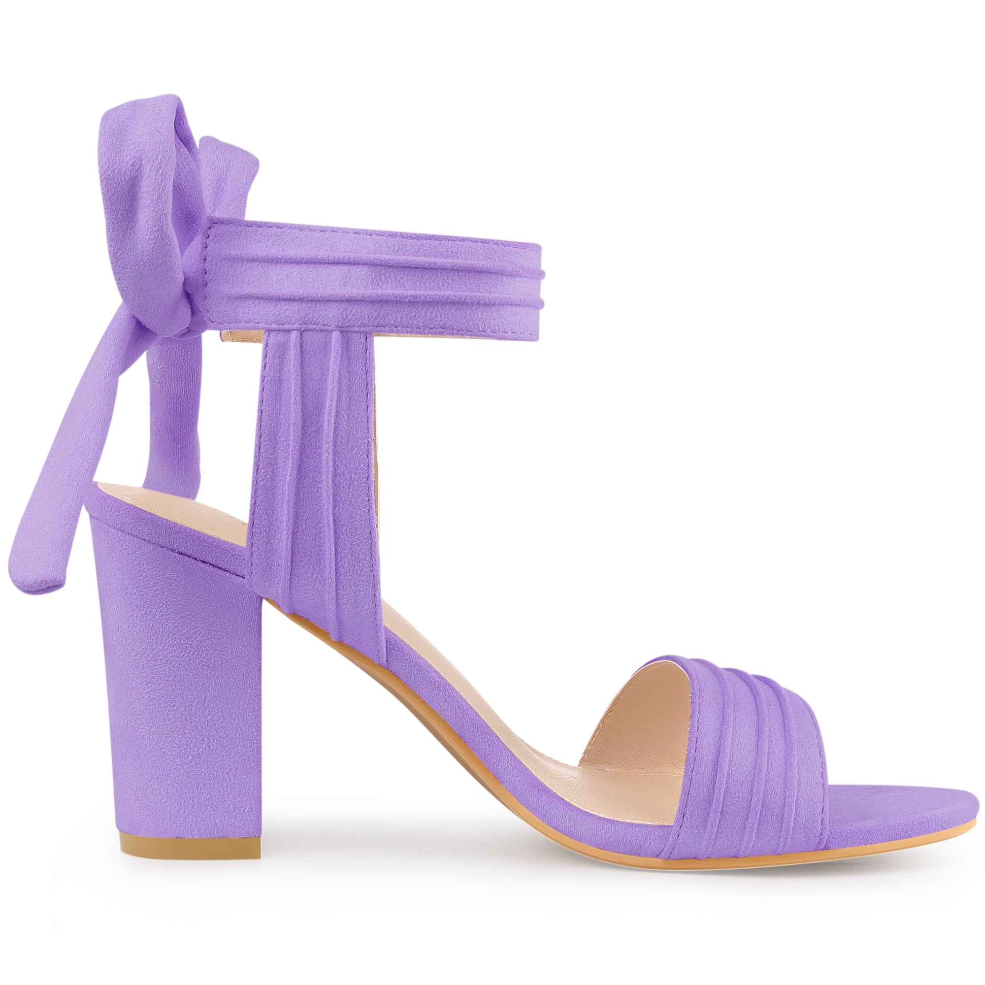 Faux Suede Open Toe Ankle Tie Back Chunky Heel Sandals