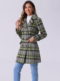 Płaszcz Damski Dwurzędowy w Kratę z Klapami | Elegancki Trencz Damski