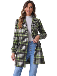 Płaszcz Damski Dwurzędowy w Kratę z Klapami | Elegancki Trencz Damski