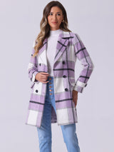 Płaszcz Damski Dwurzędowy w Kratę z Klapami | Elegancki Trencz Damski