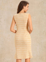 Elegancka Damska Sukienka Midi w Kratę | Bez Rękawów z Fiszbinką