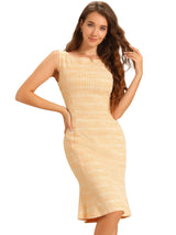 Elegancka Damska Sukienka Midi w Kratę | Bez Rękawów z Fiszbinką