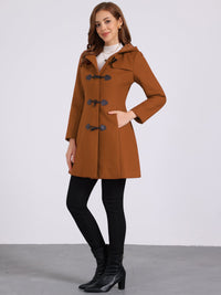 Płaszcz Damski Zimowy z Kapturem i Zapięciem na Kołki | Klasyczny Płaszcz