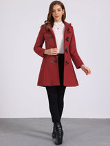 Płaszcz Damski Zimowy z Kapturem i Zapięciem na Kołki | Klasyczny Płaszcz