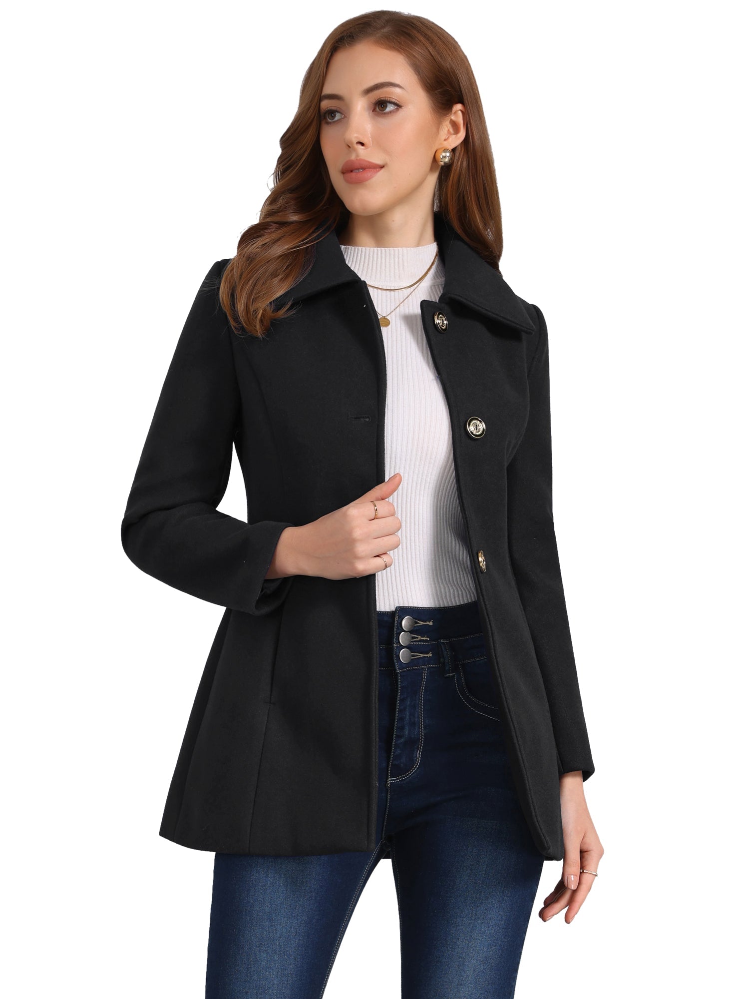 Płaszcz Damski Zimowy w Kroju A-Line z Kołnierzem | Elegancki Płaszcz