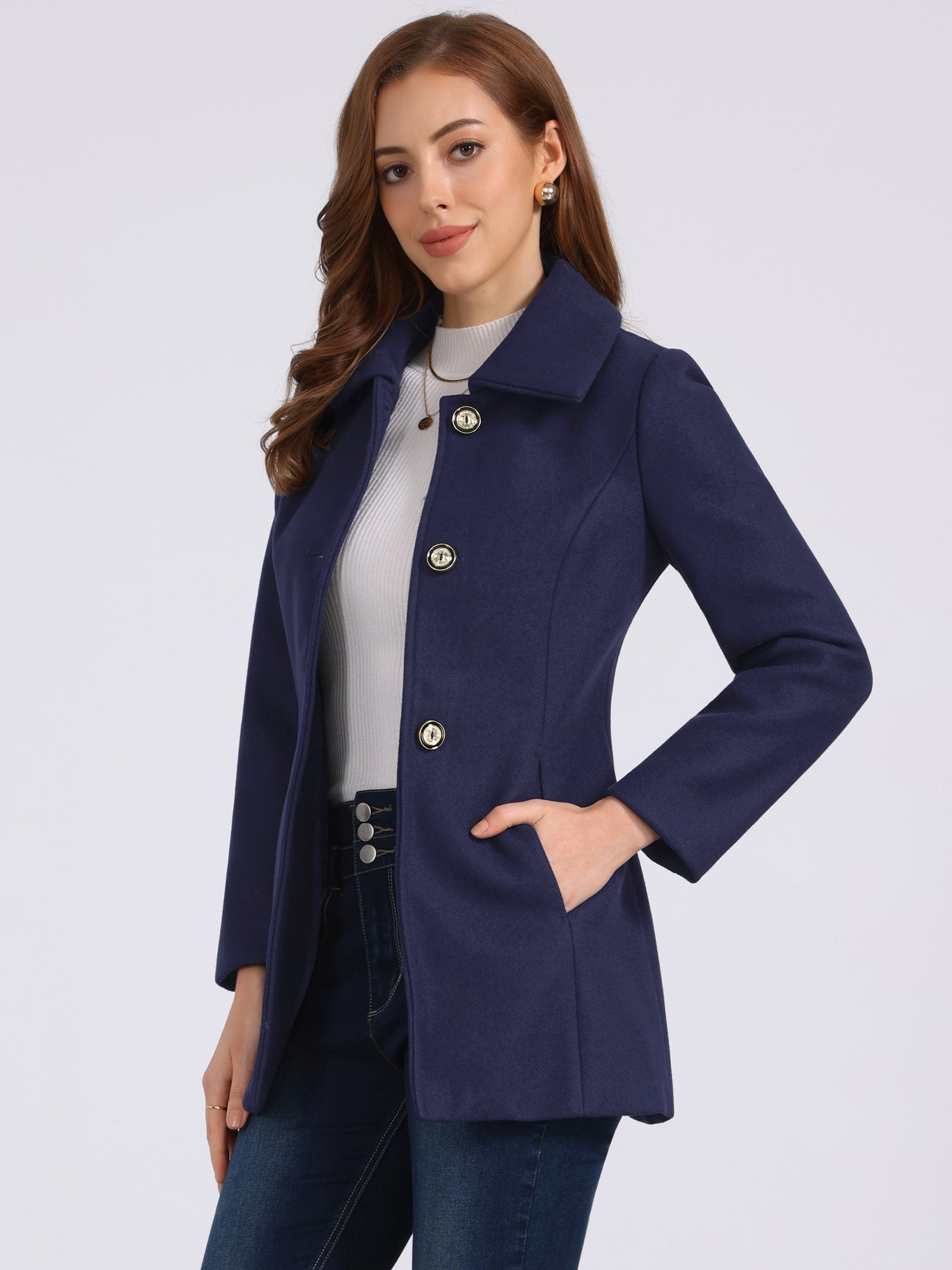 Płaszcz Damski Zimowy w Kroju A-Line z Kołnierzem | Elegancki Płaszcz