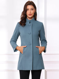 Płaszcz Damski Zimowy z Kołnierzem Stójką o Długim Kroju | Elegancki Płaszcz