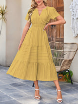 Damska Sukienka Midi z Bufiastymi Rękawami | Letnia Sukienka Casual