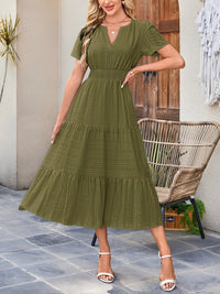 Damska Sukienka Midi z Bufiastymi Rękawami | Letnia Sukienka Casual