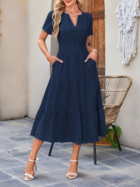 Damska Sukienka Midi z Bufiastymi Rękawami | Letnia Sukienka Casual