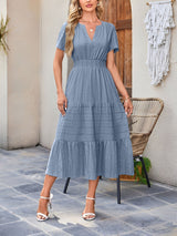 Damska Sukienka Midi z Bufiastymi Rękawami | Letnia Sukienka Casual