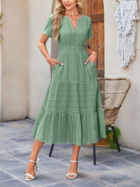 Damska Sukienka Midi z Bufiastymi Rękawami | Letnia Sukienka Casual