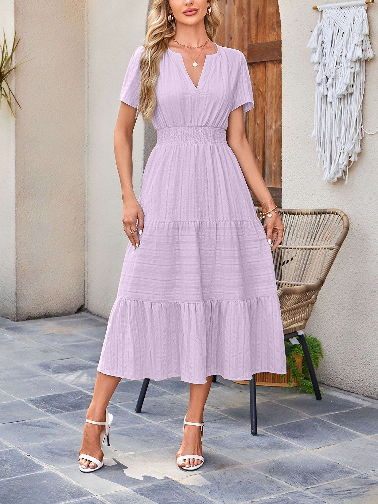 Damska Sukienka Midi z Bufiastymi Rękawami | Letnia Sukienka Casual