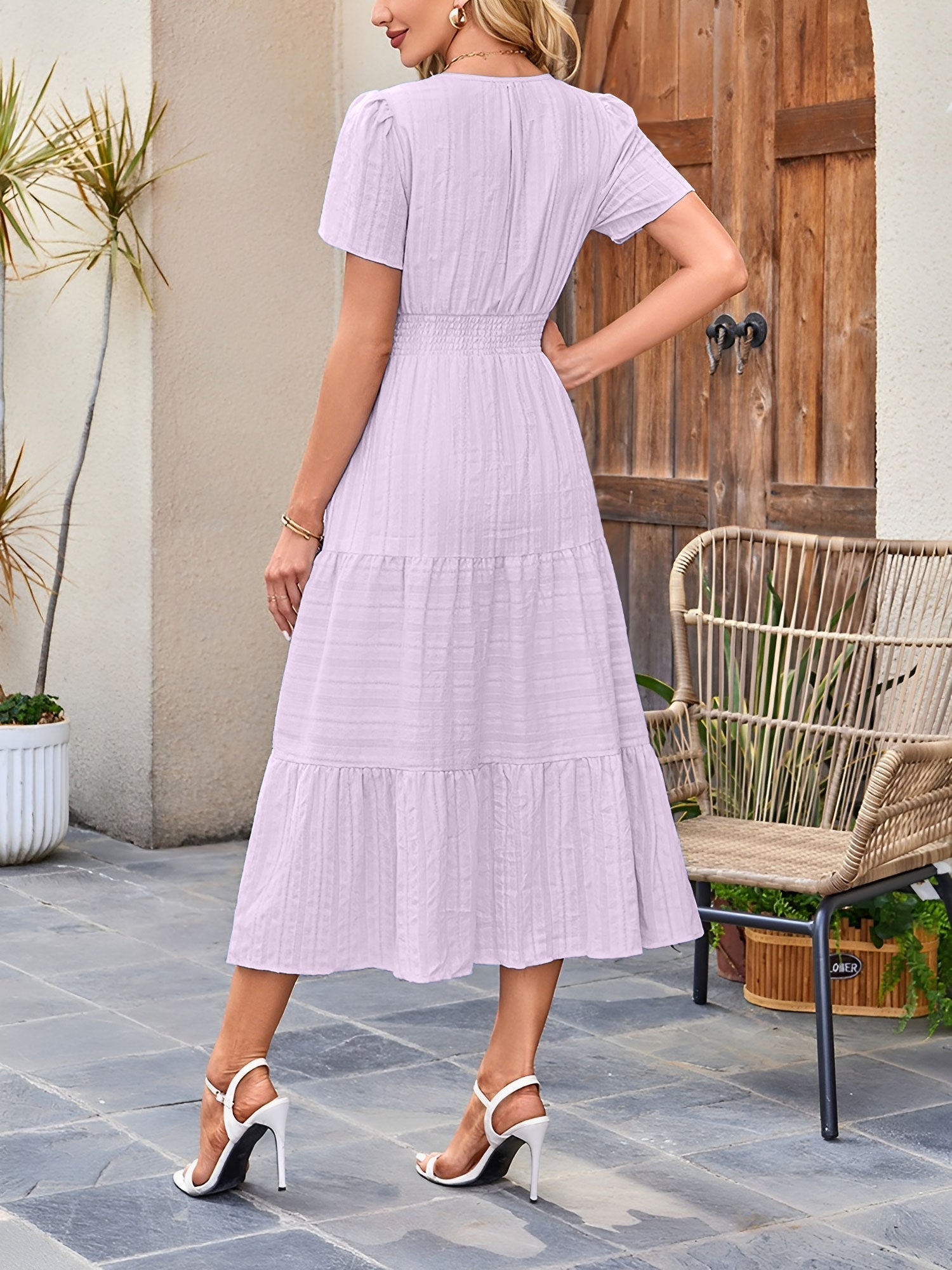 Damska Sukienka Midi z Bufiastymi Rękawami | Letnia Sukienka Casual