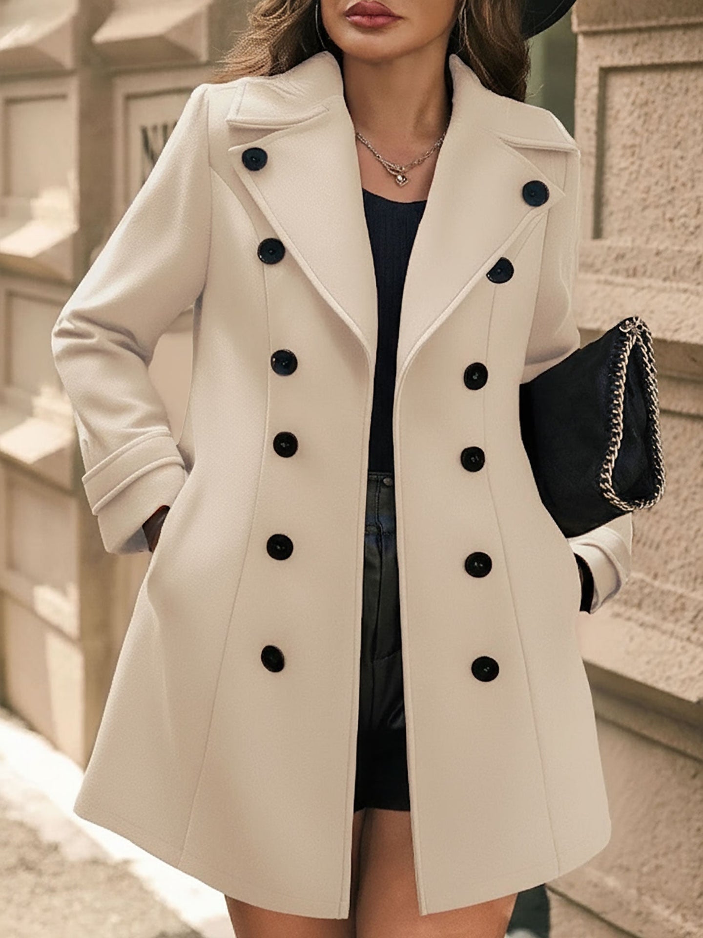 Płaszcz Damski Zimowy z Klapami i Guzikami | Elegancki Płaszcz