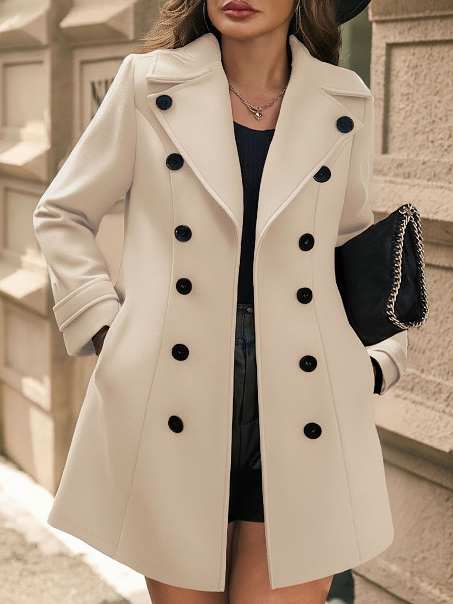 Płaszcz Damski Zimowy z Klapami i Guzikami | Elegancki Płaszcz