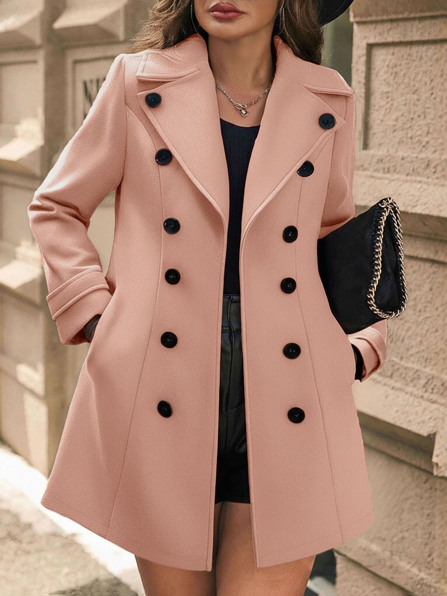 Płaszcz Damski Zimowy z Klapami i Guzikami | Elegancki Płaszcz