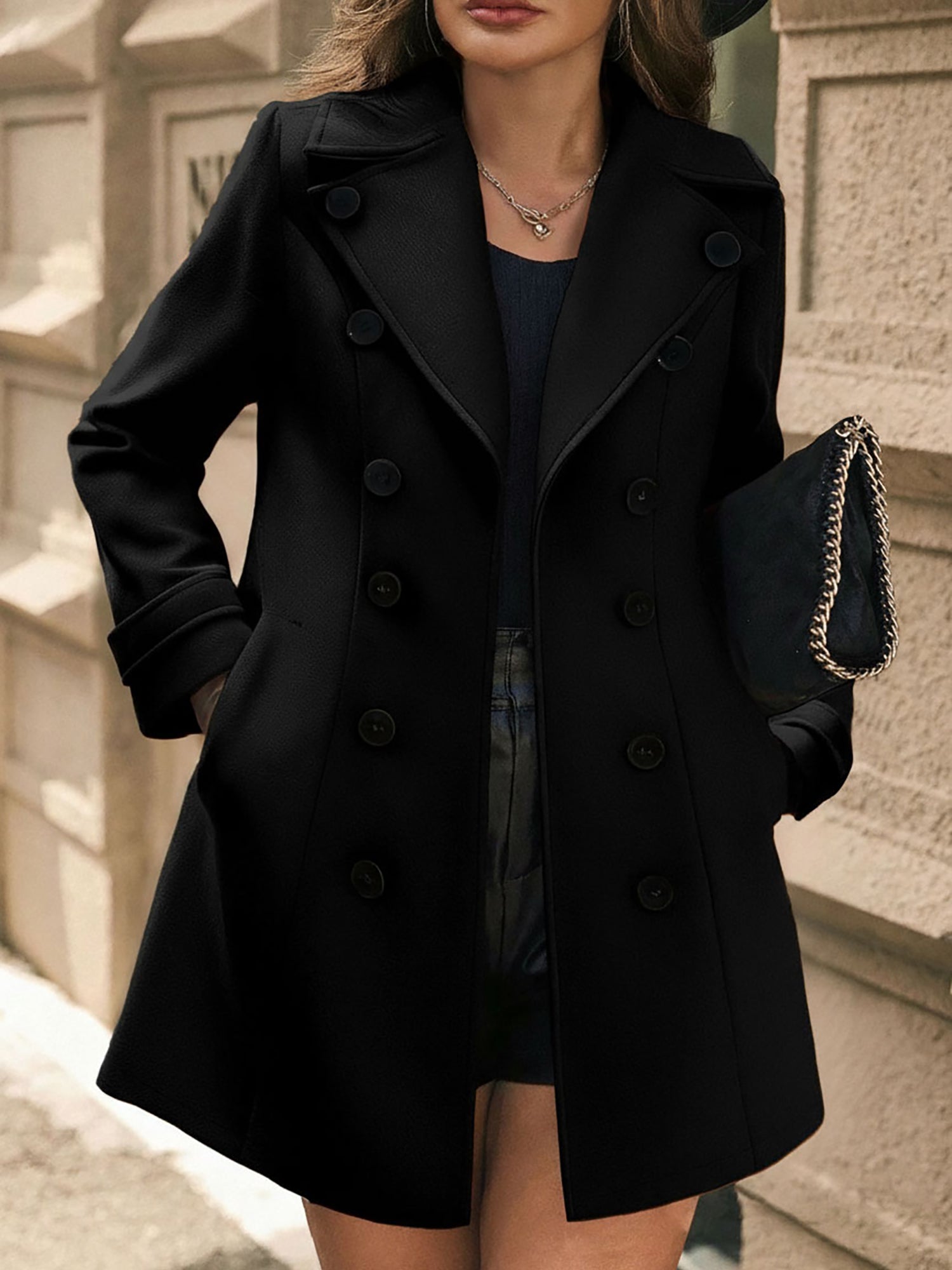 Płaszcz Damski Zimowy z Klapami i Guzikami | Elegancki Płaszcz