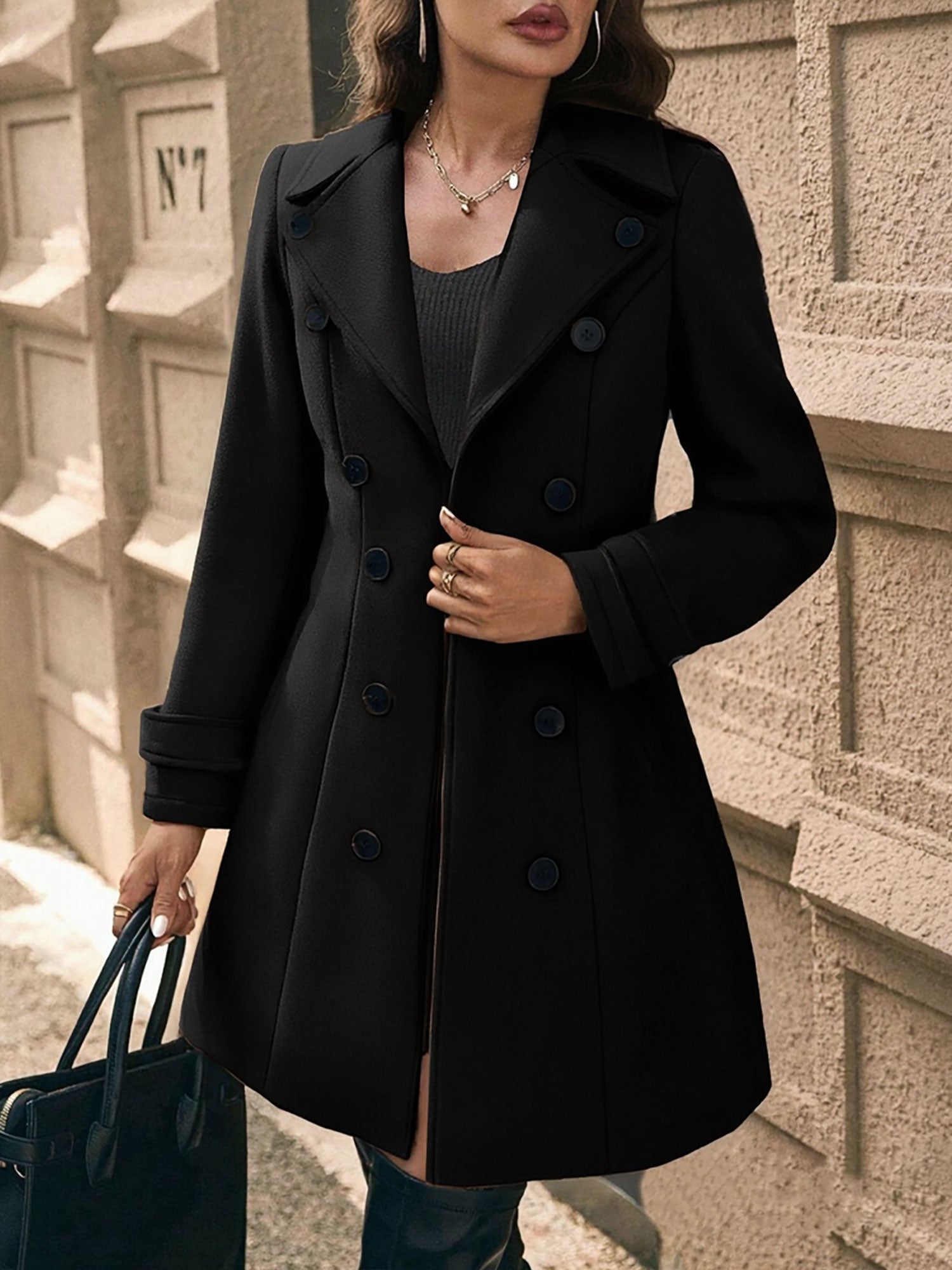 Płaszcz Damski Zimowy z Klapami i Guzikami | Elegancki Płaszcz