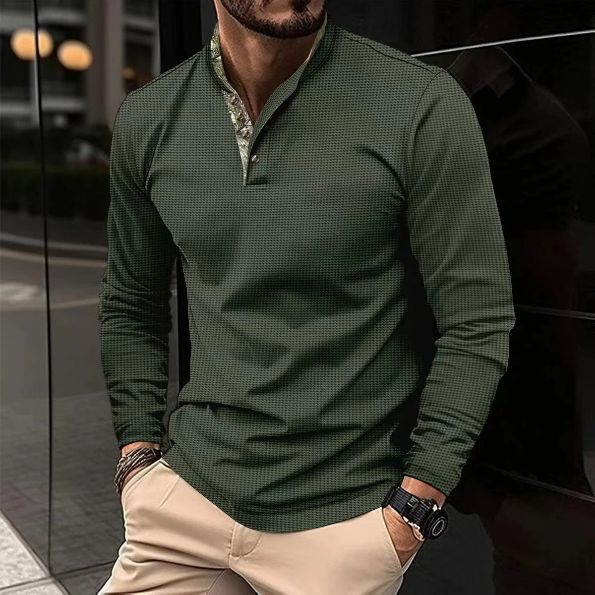 Męska Koszulka Polo z Długim Rękawem | Elegancki Styl | Uniwersalny Fason