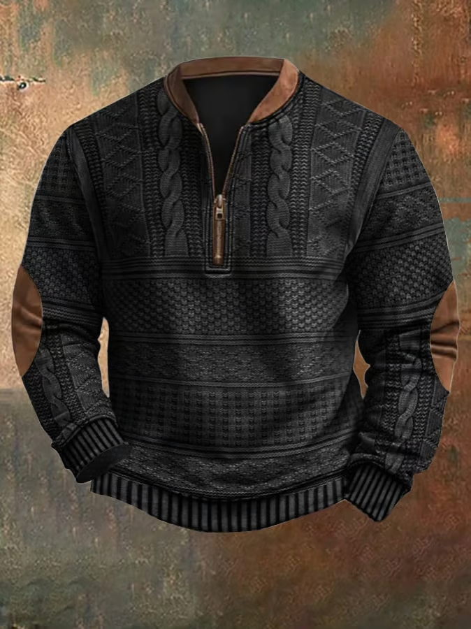 Sweter Męski z Półzamkiem | Klasyczny Sweter w Splot Warkoczowy na Zimę