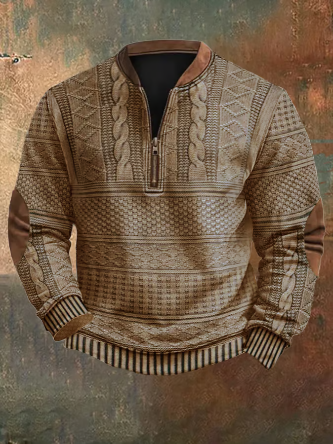 Sweter Męski z Półzamkiem | Klasyczny Sweter w Splot Warkoczowy na Zimę