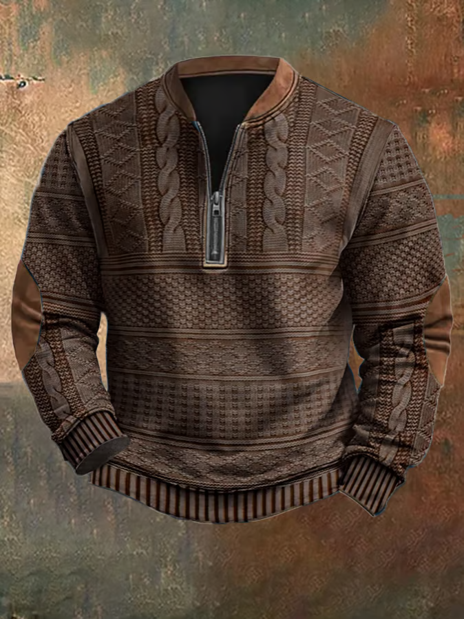 Sweter Męski z Półzamkiem | Klasyczny Sweter w Splot Warkoczowy na Zimę
