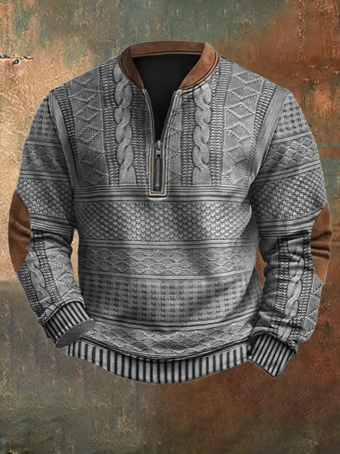 Sweter Męski z Półzamkiem | Klasyczny Sweter w Splot Warkoczowy na Zimę