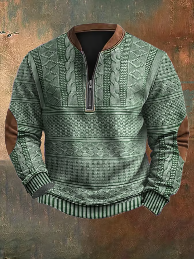 Sweter Męski z Półzamkiem | Klasyczny Sweter w Splot Warkoczowy na Zimę