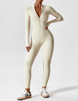 Damski Kombinezon z Długim Rękawem i Zamkiem | Sportowy Jednoczęściowy