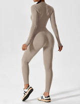 Damski Kombinezon z Długim Rękawem i Zamkiem | Sportowy Jednoczęściowy